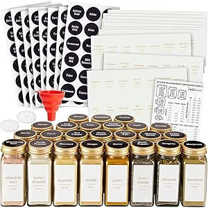 Talented Kitchen 24 Pack Glass Spice Jars with 284 Preprinted Label Stickers in 2 Styles, 4 oz Em... | Amazon (US)