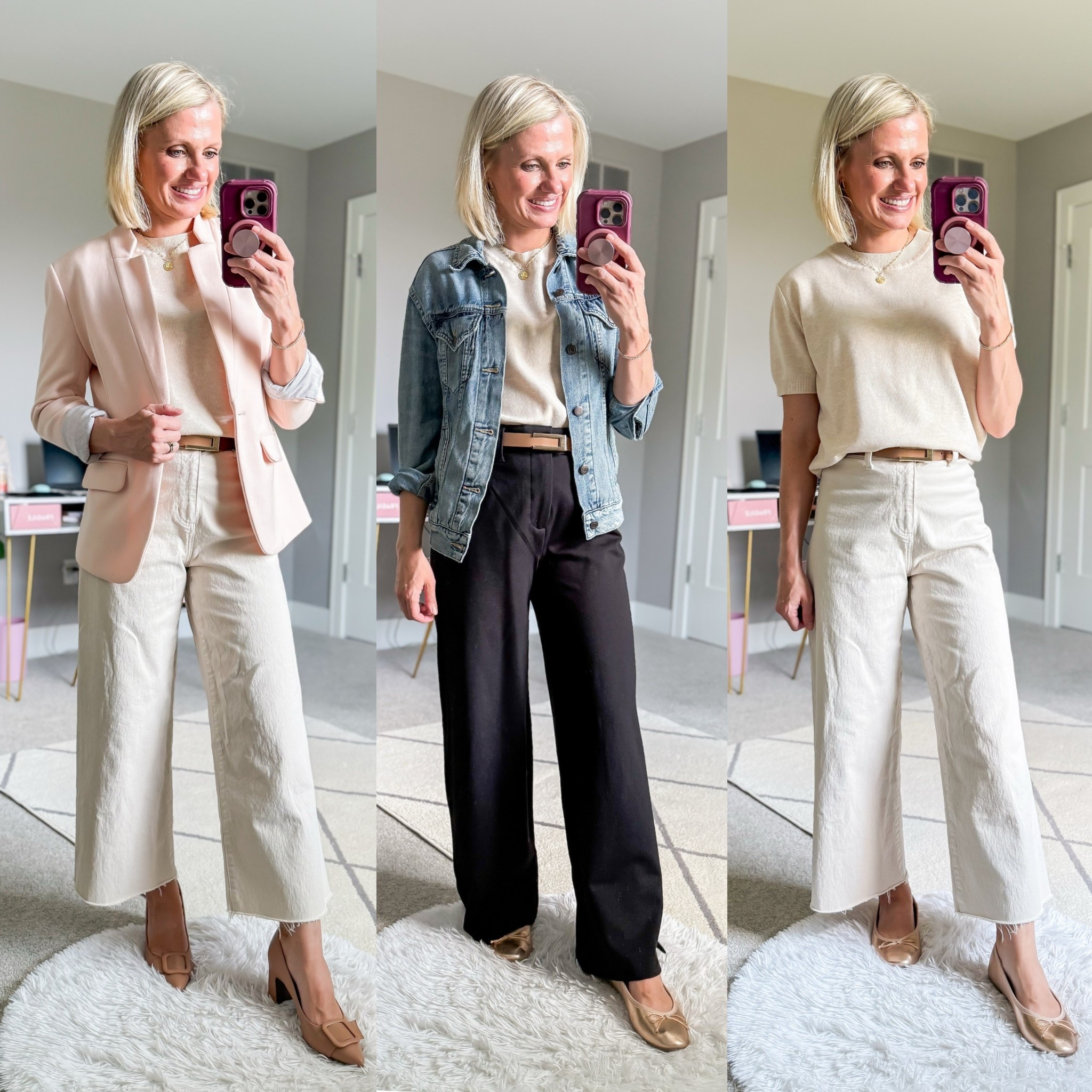 Teacher outfit ideas with a short sleeve sweater! Sweater- small || white jeans- 0 (I cut the hem) || black trousers- 0/petite || blazer- xsmall || denim jacket- xsmall 

#LTKPetite #LTKStyleTip #LTKFindsUnder100