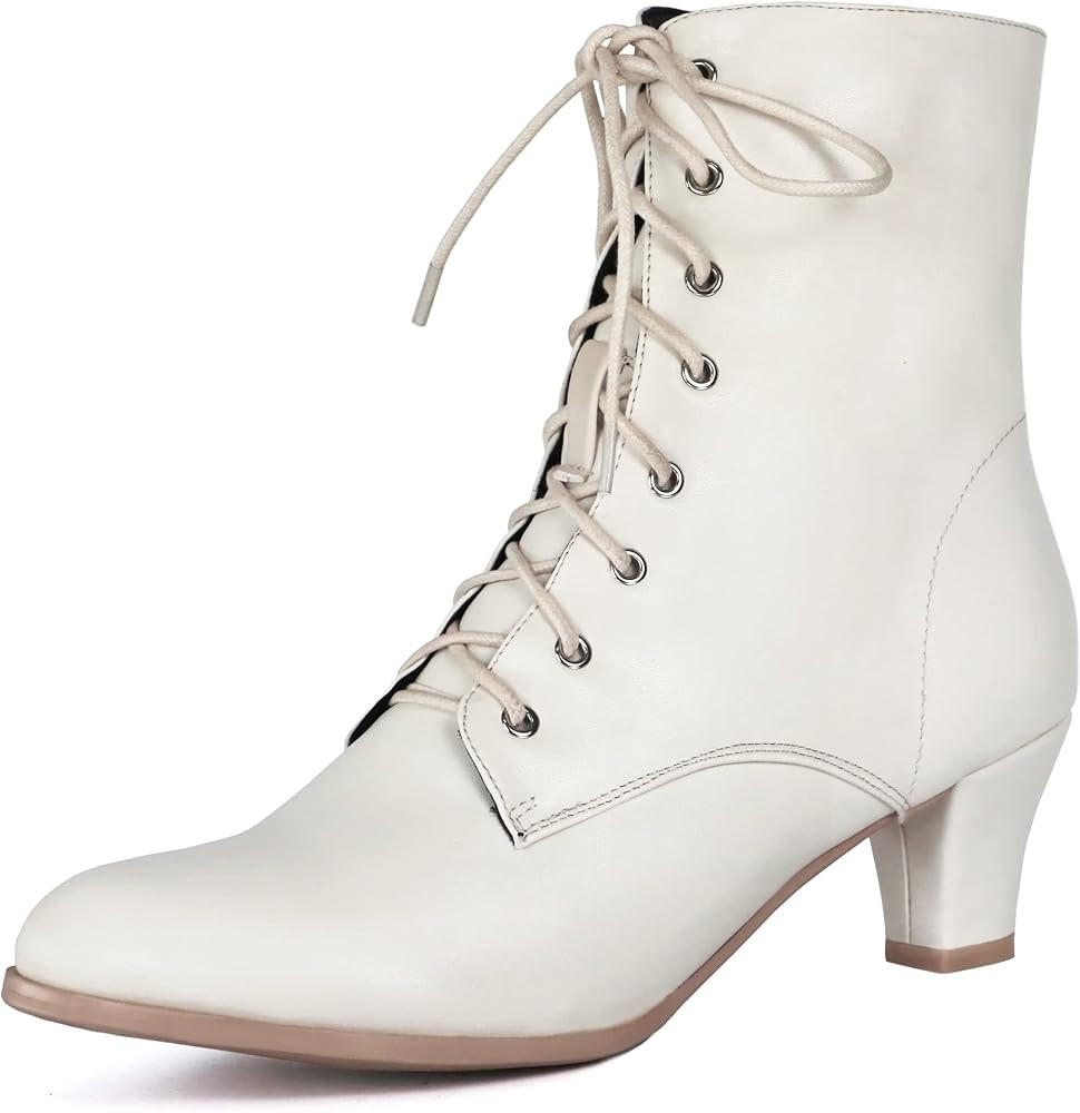 Cozivwaiy Women Ankle Boots Lace up Mid Heel Booties Cone Heel Side Zip Almond Toe Boots | Amazon (CA)