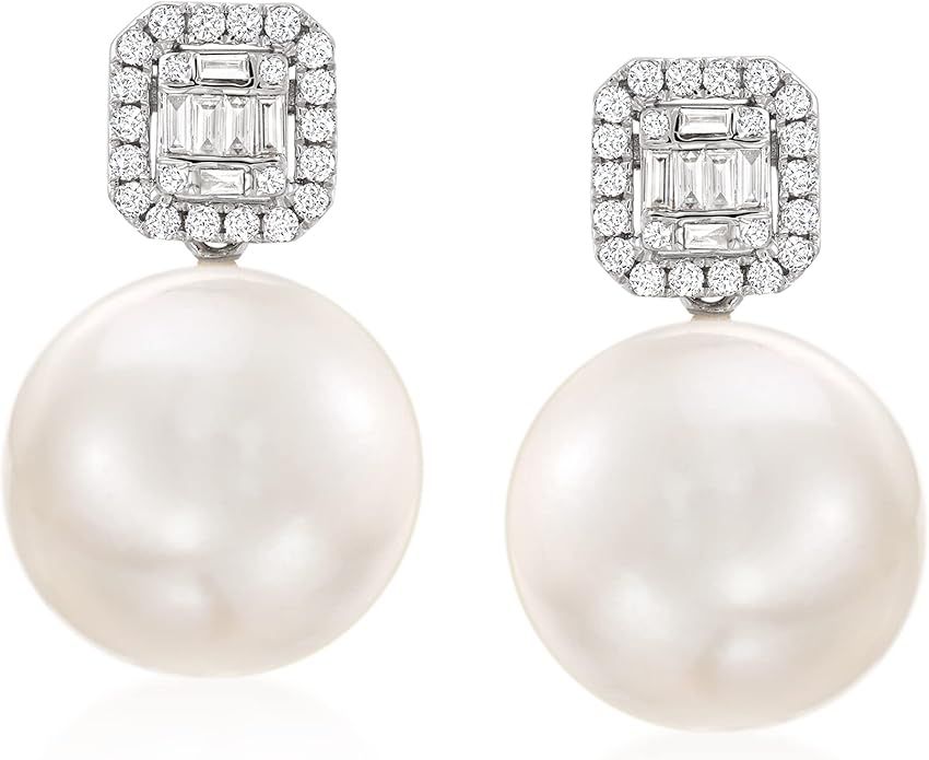 Ross-Simons 12-14mm Cultured Pearl and .42 ct. t.w. Diamond Earrings in 18kt White Gold | Amazon (US)