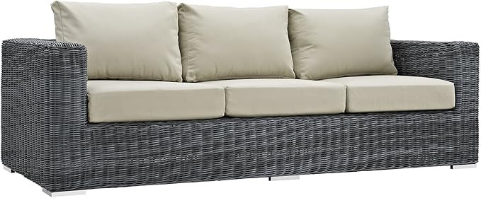 Modway Summon Wicker Rattan Outdoor Patio Sunbrella Sofa in Canvas Antique Beige | Amazon (US)