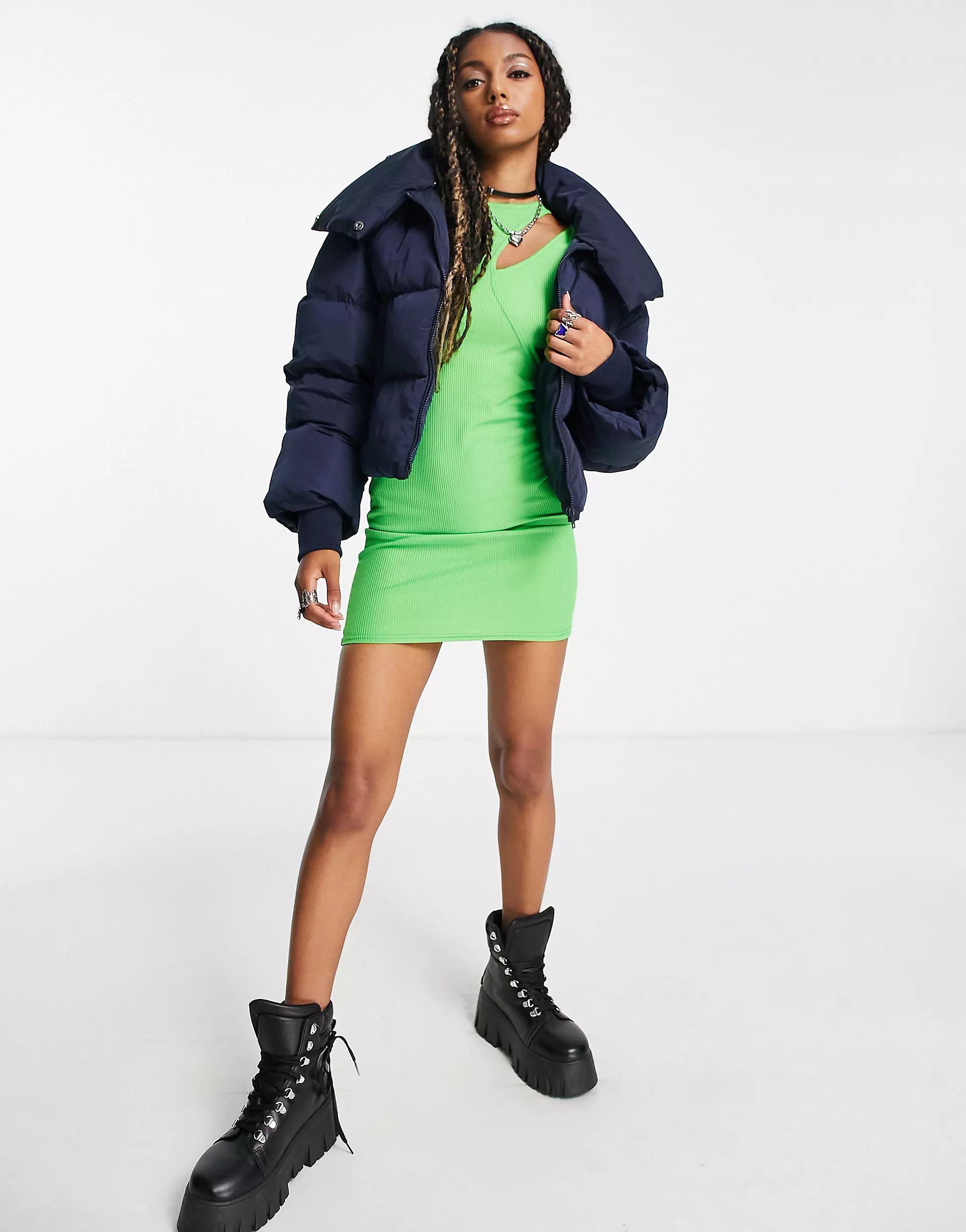 COLLUSION oversized wadded puffer jacket in navy | ASOS (Global)