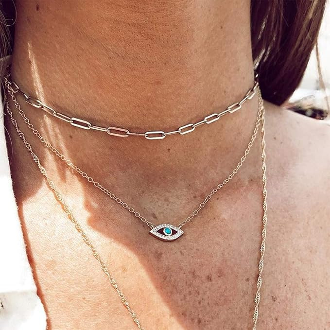 MYEARS Women Gold Necklace Crescent Moon Evil Eye Lock Word Love Pendant 14K Gold Filled Chain Di... | Amazon (CA)