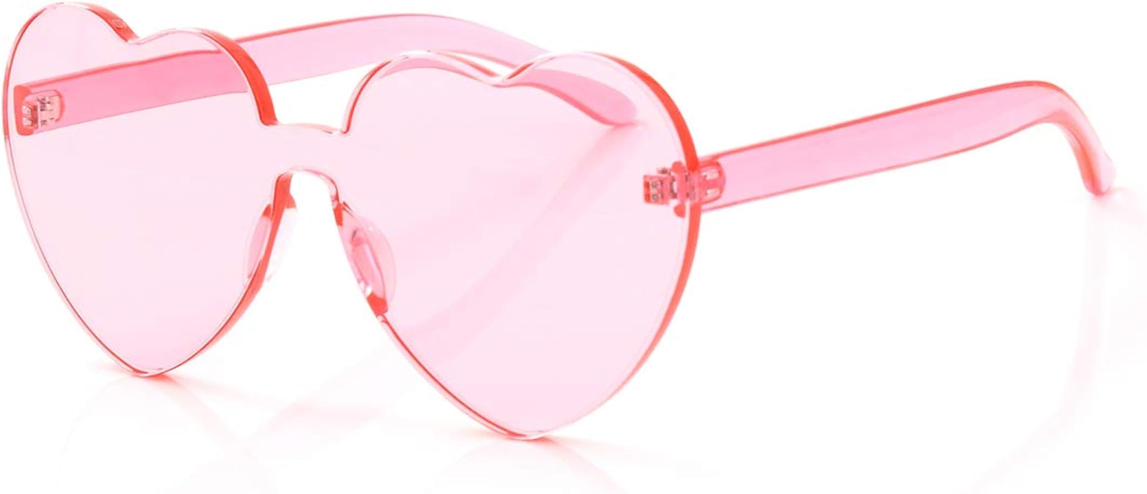 OLINOWL Heart Oversized Rimless Sunglasses One Piece Heart Shape Eyewear Colored Sunglasses for Wome | Amazon (US)