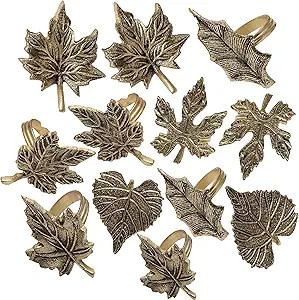 Harvest Fall Leaf Napkin Rings Assorted - Set of 12 for Christmas, Dinner Parties, Weddings, Than... | Amazon (US)