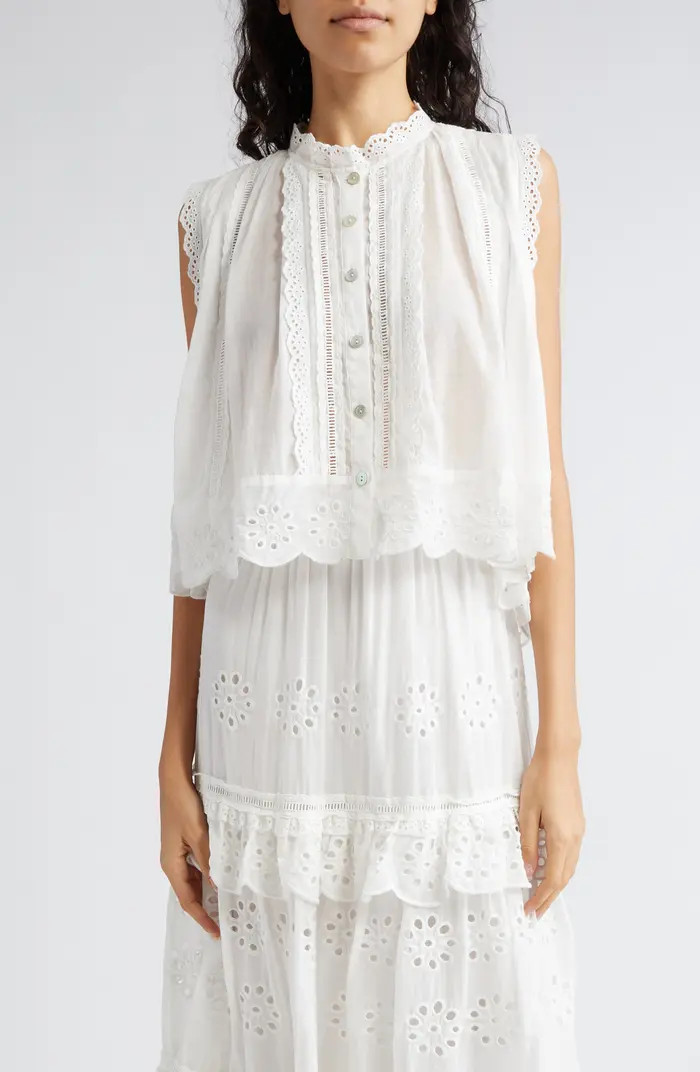Eyelet Accent Sleeveless High-Low Cotton Top | Nordstrom
