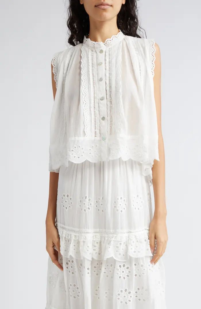 Eyelet Accent Sleeveless High-Low Cotton Top | Nordstrom