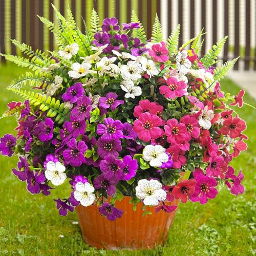 TSTWETO Artificial Flowers for Outdoors, 16 Bundles Artificial Plants Outdoor Fake Flowers UV Resistant, Outdoor Fake Plants Faux Silk Flowers for Porch Outside Planter Window Box Garden | Amazon (US)