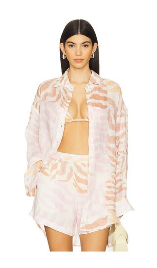 vitamin A Playa Linen Boyfriend Shirt in Beige. - size L | Revolve Clothing (Global)