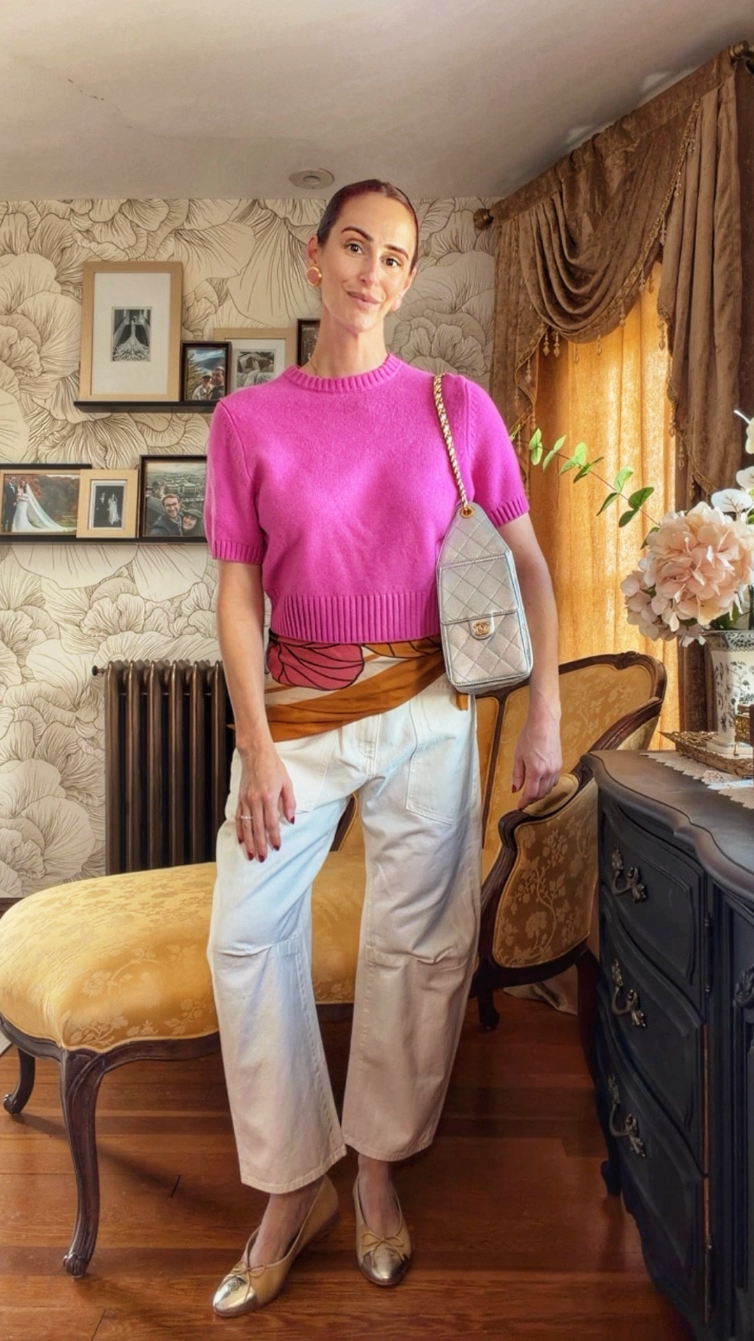 Real time styling moment ✨ Starting with a clean base—this pink knit + cream trousers—and elevating it with one simple switch: a silk scarf styled as a sash belt. It adds shape, color, and that effortless “styled” feel without needing anything extra.

Finished with classic ballet flats and a metallic bag for a polished, everyday look that still feels interesting. This is your reminder to rethink your scarves—they’re not just for your neck.

#LTKStyle #LTKSpring #LTKOutfits #StylingTips #HowToStyle #EverydayStyle #EffortlessChic #CapsuleWardrobe #SpringStyle #BalletFlats #ScarfStyling #RealTimeStyling #ClassicStyle