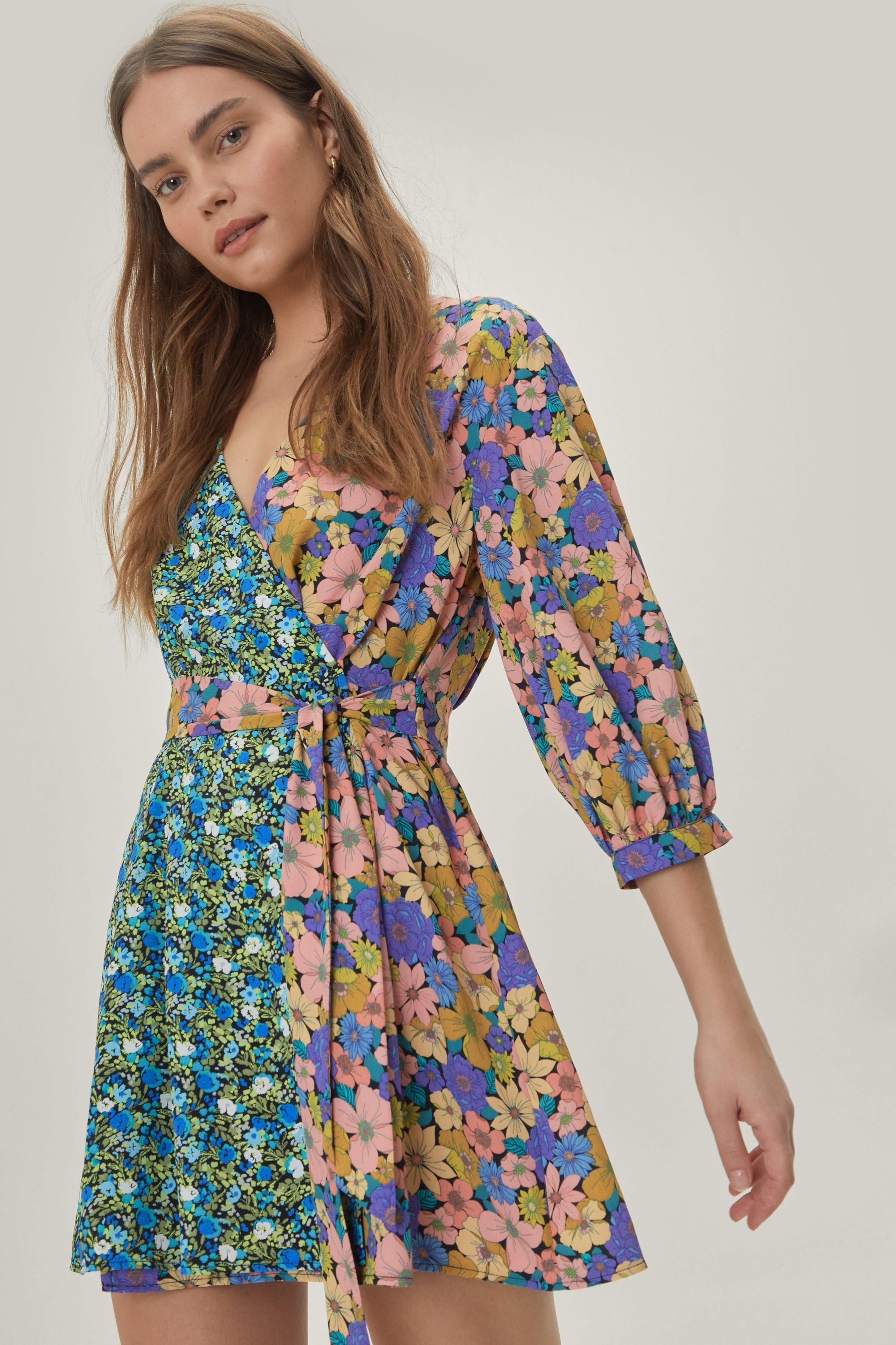 Mix And Match Floral Wrap Mini Dress | Nasty Gal (US)