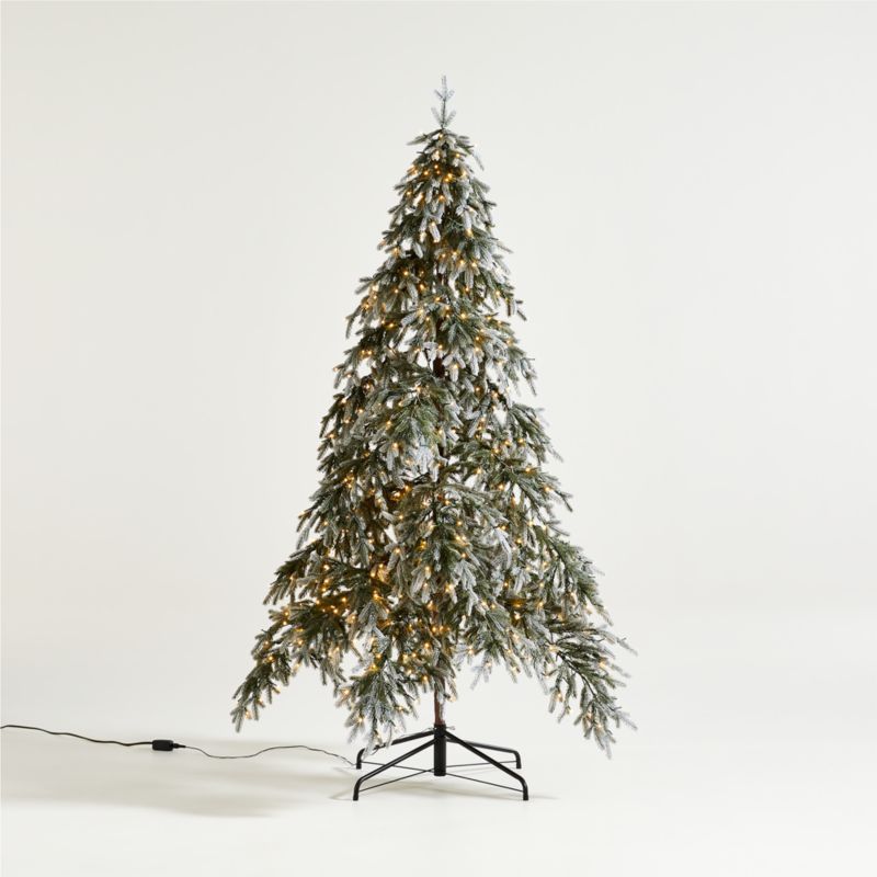 Flocked Downswept Pre-Lit LED Christmas Tree 7.5' | Crate & Barrel | Crate & Barrel