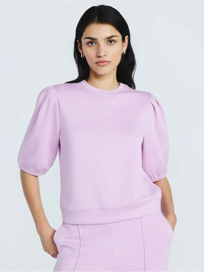 Scoop Women's and Women's Plus New Scubaknit Pleated Sleeve Top, Sizes XS-4X | Walmart (US)