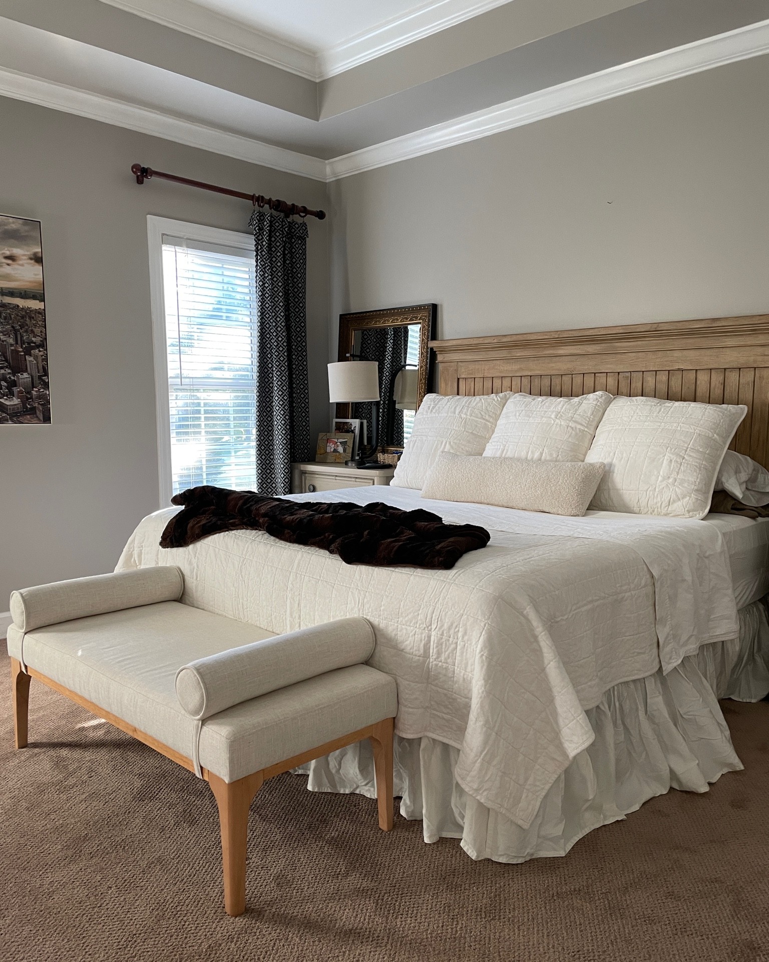 Primary bedroom bedding, Target wood bench, fur throw blanket 

#LTKhome #LTKfamily #LTKstyletip