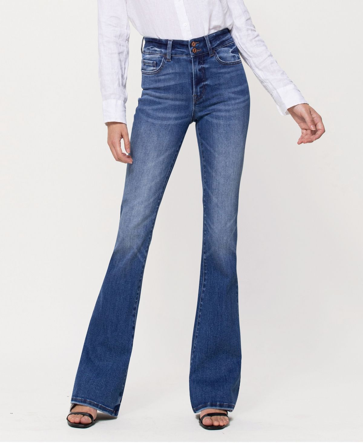 Women's Double Button High Rise Flare Jeans | Macys (US)