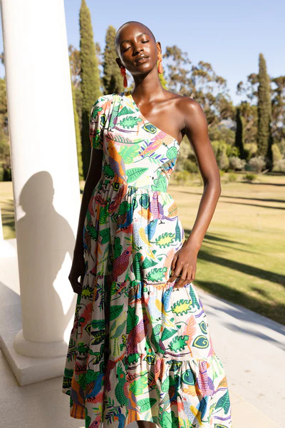 One Shoulder Maxi- Polly Green | Oliphant Design