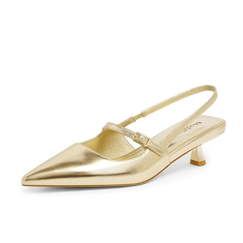 Modatope Gold Heels Kitten Slingback Heels for Women Pointed Closed Toe Stiletto Gold Pumps Dress Formal Shoes Size 10 | Amazon (US)