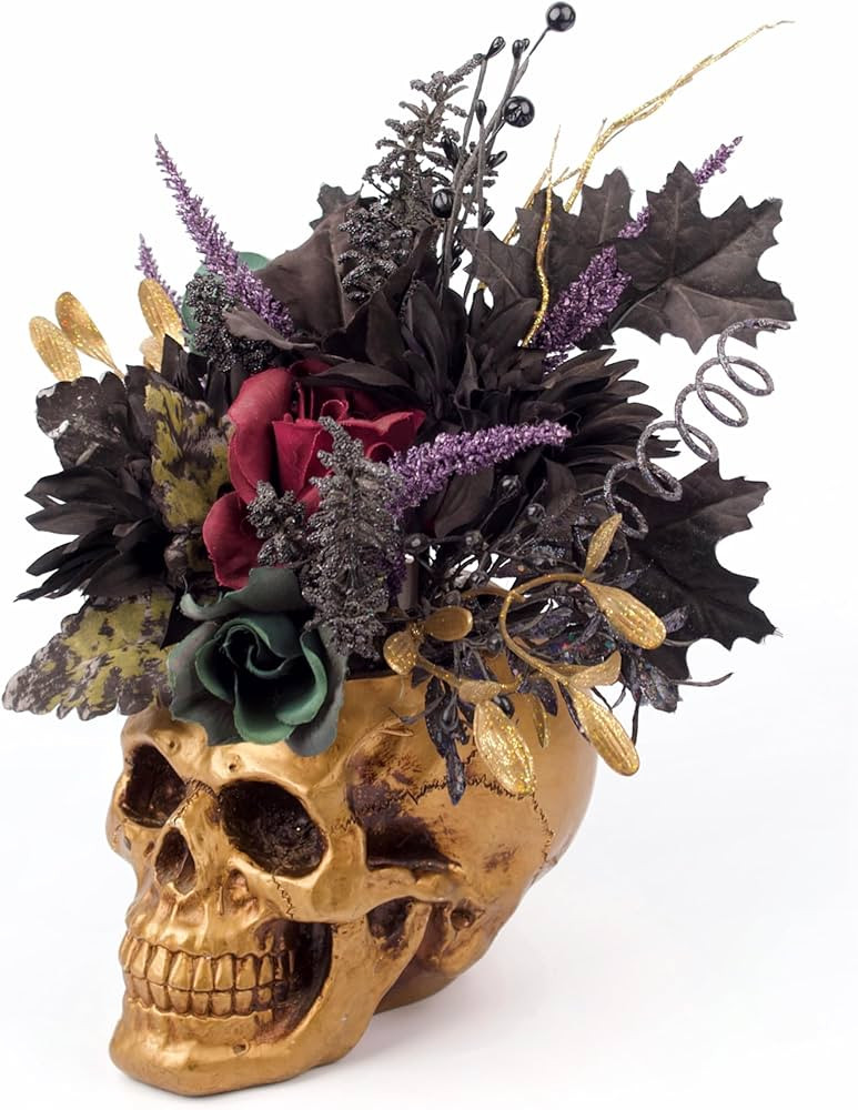 Halloween Decor, Gold Resin Skull Planter with Faux Plants Halloween Skull Decor for Home Coffee ... | Amazon (US)
