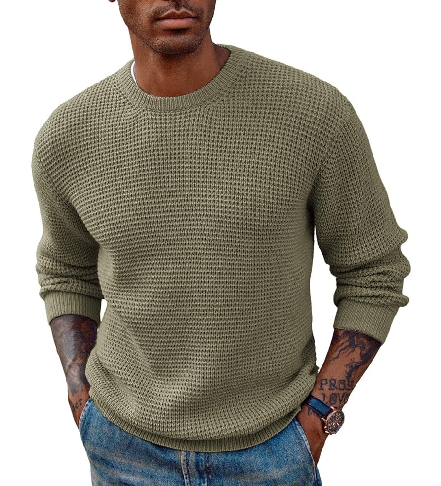 PJ PAUL JONES Mens Crewneck Pullover Sweater Waffle Textured Long Sleeve Knitted Sweaters | Amazon (US)