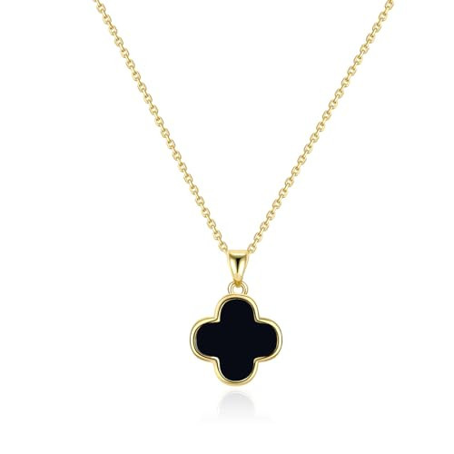 2 Side Four Leaf Clover Necklace for Women | Mother of Pearl Clover Pendant Necklace | Gold Plated Clover Necklace|14K Gold Plated Jewelry Gifts (Classic black) | Amazon (US)