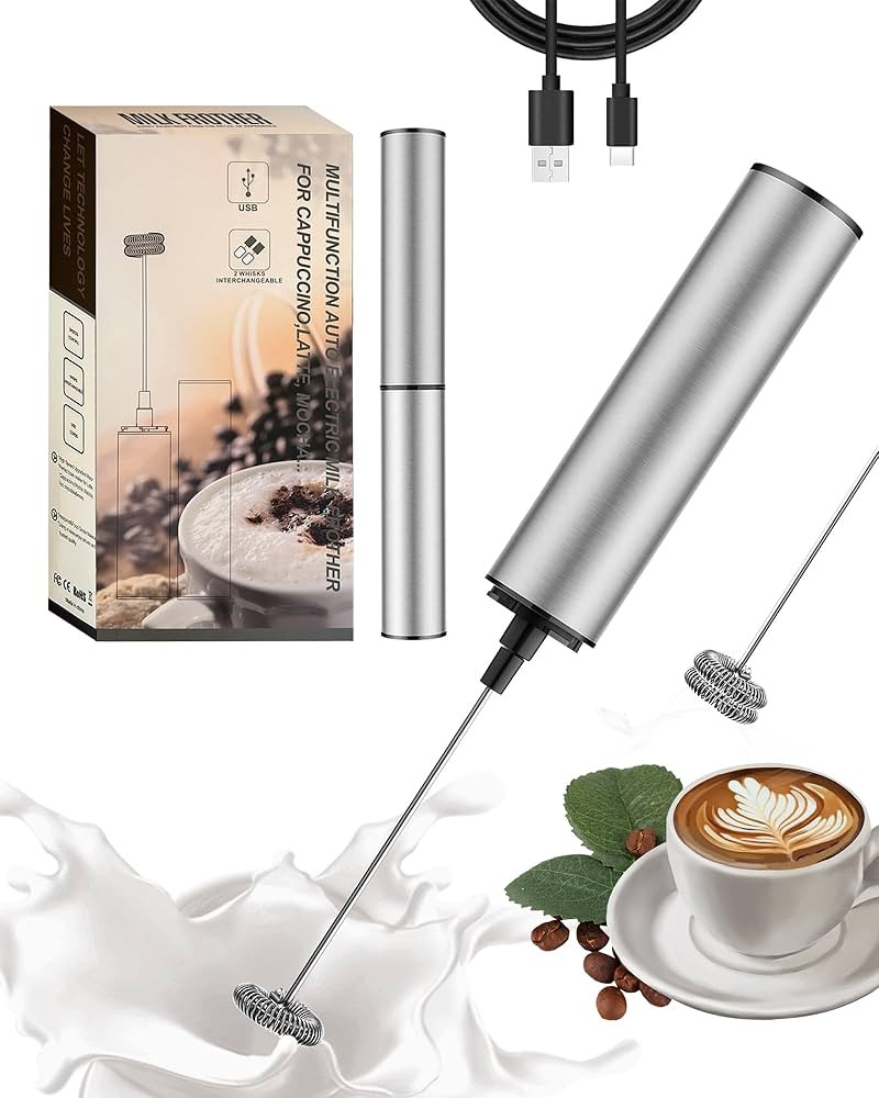 Milk Frother Rechargeable with Cover - Coffee Frother Wand, Drink Mixer Handheld with 2 Detachabl... | Amazon (US)