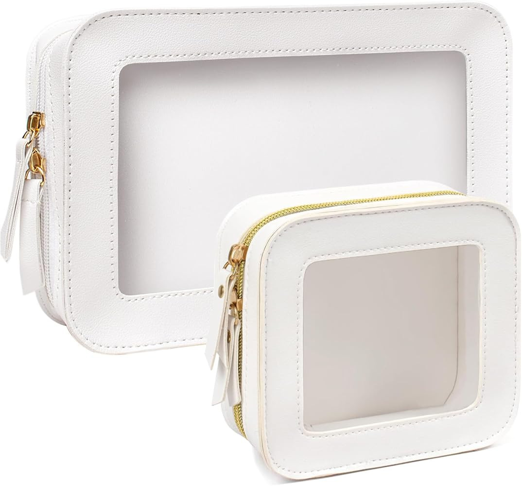 2 Pcs Clear Makup Bag Set, Small Travel Cosmetic Case Waterproof Clear Cosmetic Bags with Zipper ... | Amazon (US)