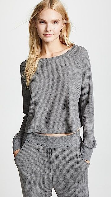 Sneak Peek Waffle Knit Crop Sweatshirt | Shopbop