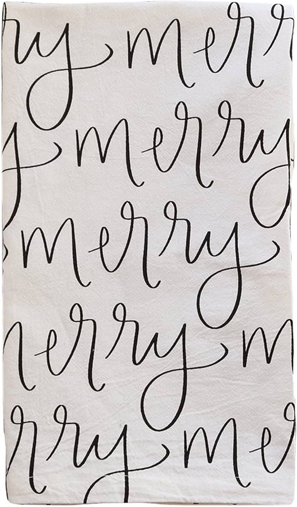 Sweet Water Decor Merry Tea Towel | 100% Cotton | Large Size 28 x 25 inches | Cream with Black Le... | Amazon (US)