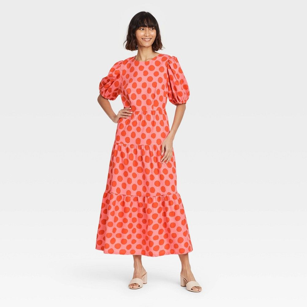 Women's Polka Dot Puff Short Sleeve Dress - Who What Wear Orange XL | Target