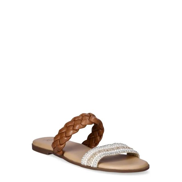 Time and Tru Women's Double Band Slide Flat Sandals | Walmart (US)