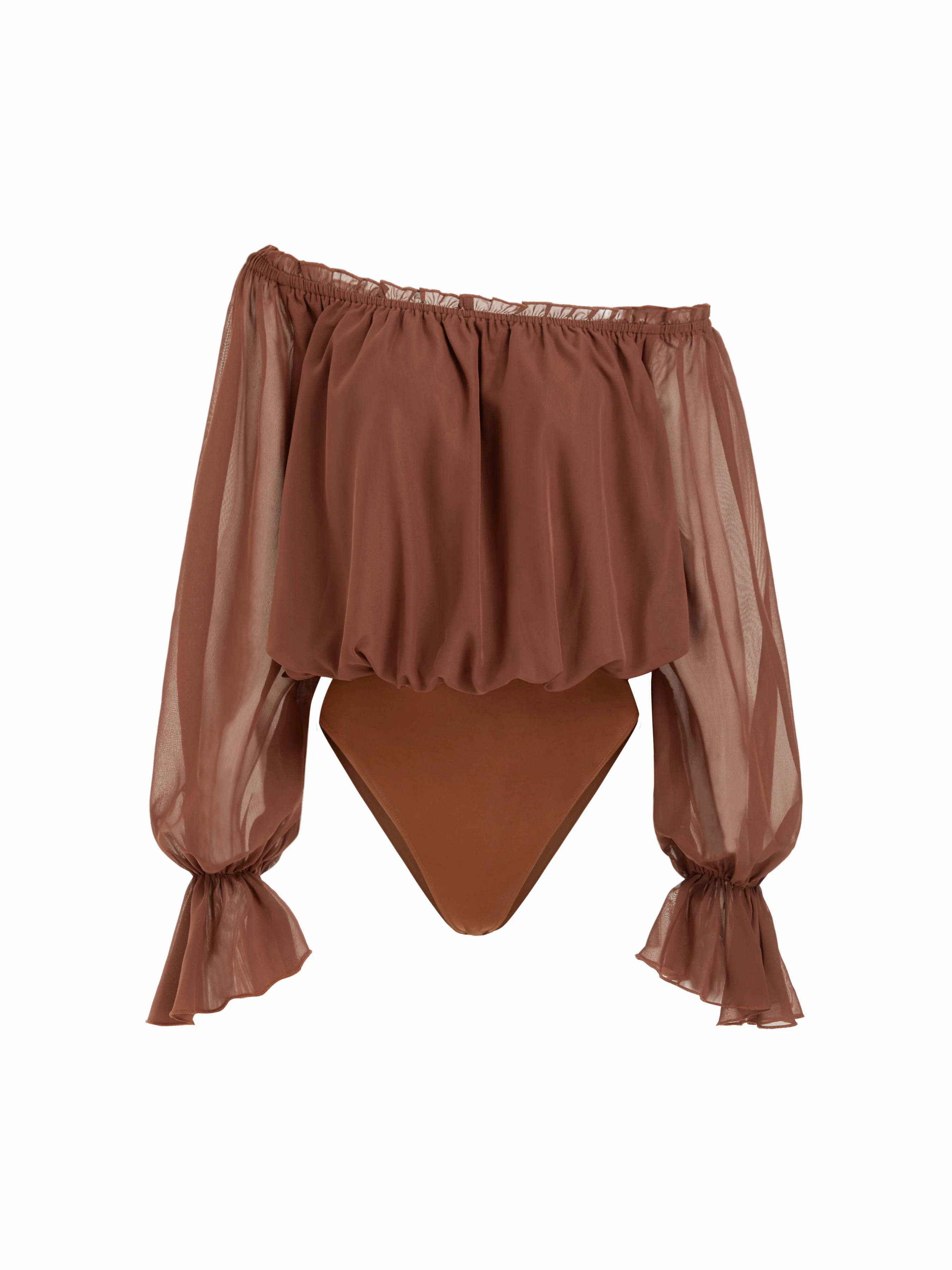Chiffon Chiffon Asymmetrical Neck Long Sleeve Ruffle Blouse Bodysuit For Daily Casual | Cider