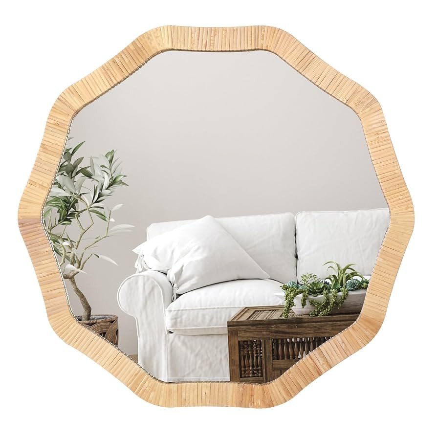 ULIKE Rattan Mirror for Wall, Bathroom 24 Inch Rustic Farmhouse Wall Decor with Handmade Wicker F... | Amazon (US)