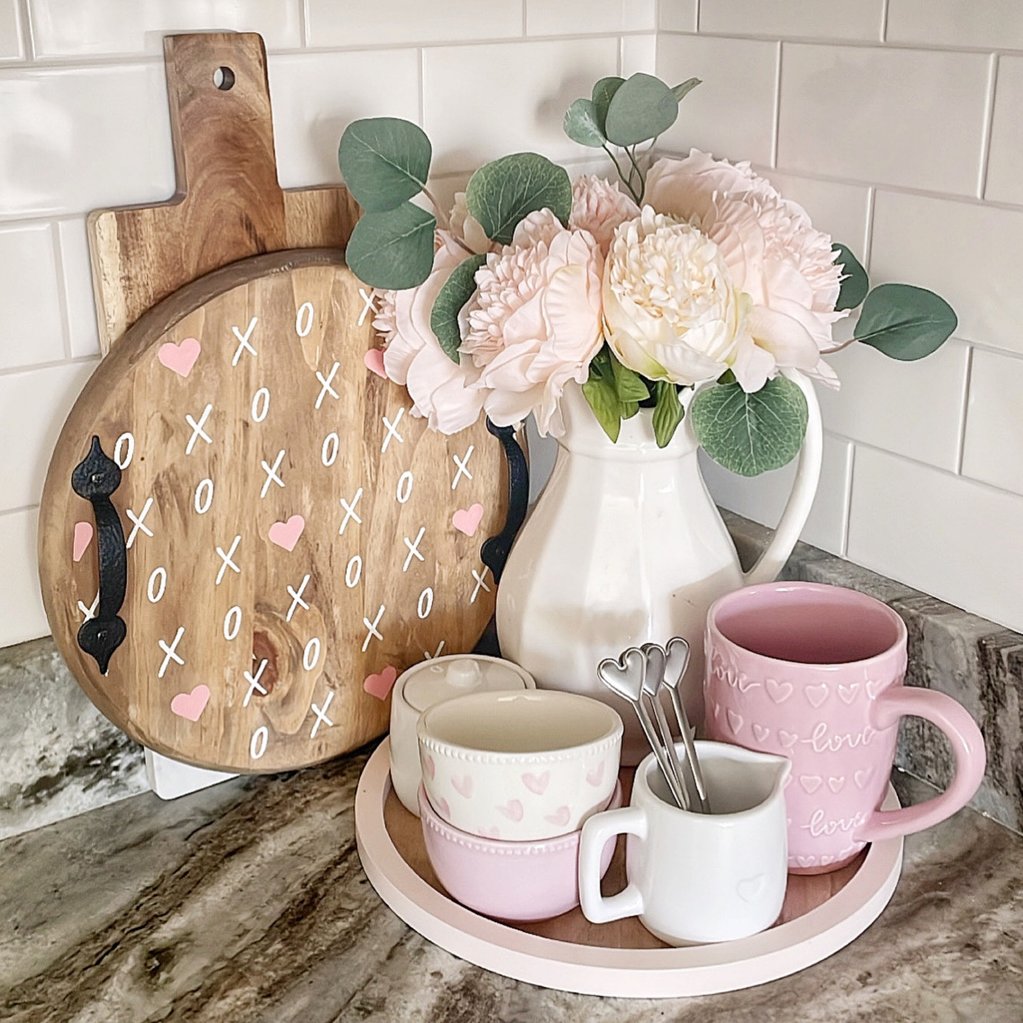 Kitchen counter decor for Vday
Serving tray was made at A&Rworkshop  chesapeake Va location. 

#LTKstyletip #LTKSeasonal #LTKhome