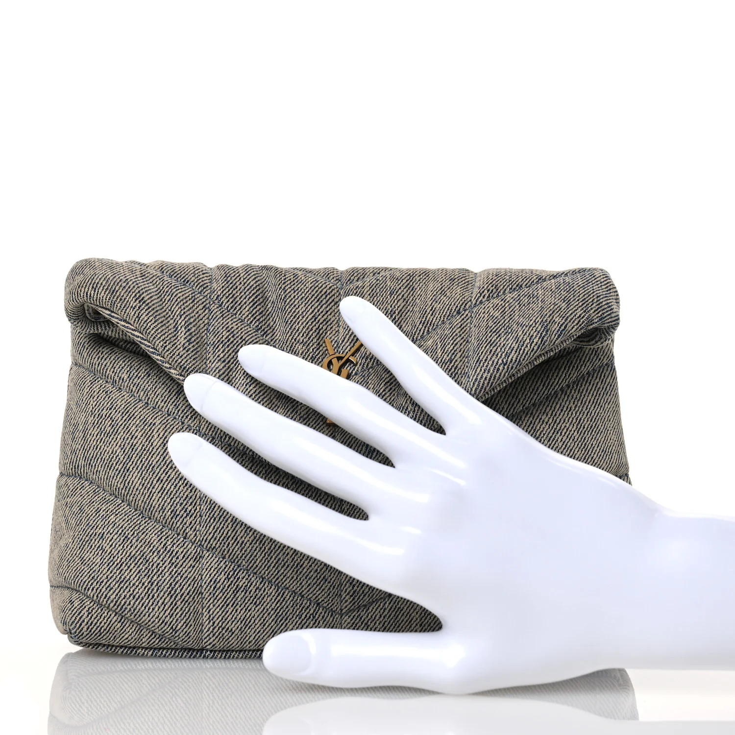 Denim Quilted Monogram Loulou Puffer Pouch Clutch Blue Gray Light Azur | FASHIONPHILE (US)