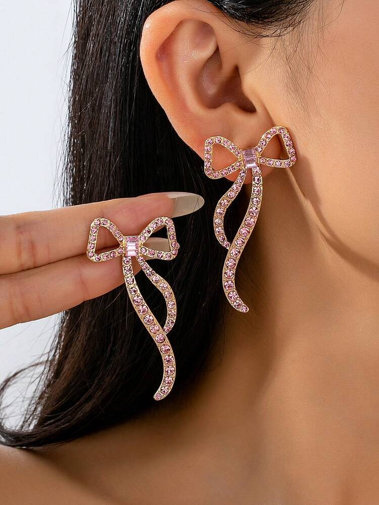 1 Pair Fashionable Oversized Alloy Rhinestoned Butterfly Stud Earrings | SHEIN