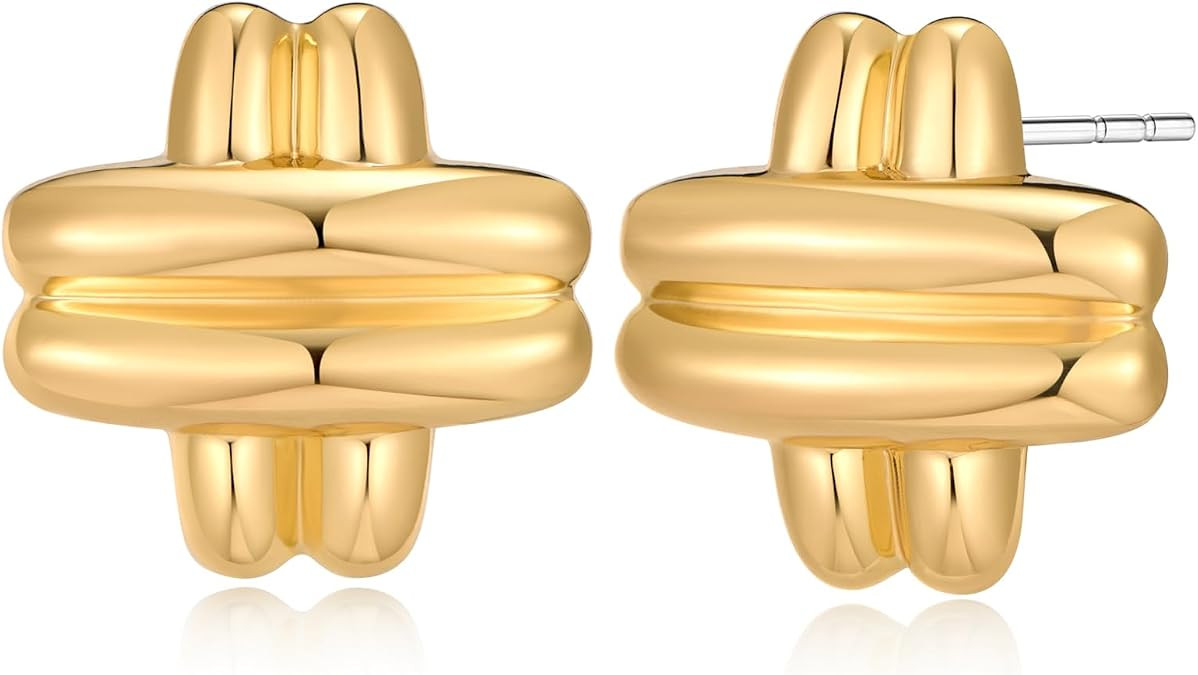MUYAN Chunky Gold Textured Earrings for Women Trendy Minimalist Large Chunky Studs Fashion Jewelr... | Amazon (US)