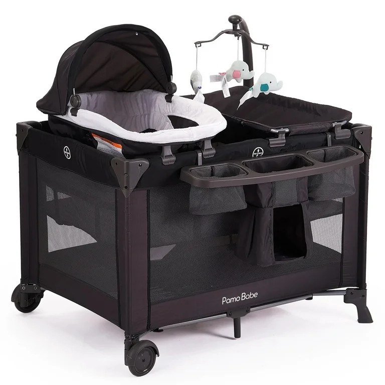 Pamo Babe Unisex Nursery Center Playard with Bassinet & Changing Table, Black | Walmart (US)