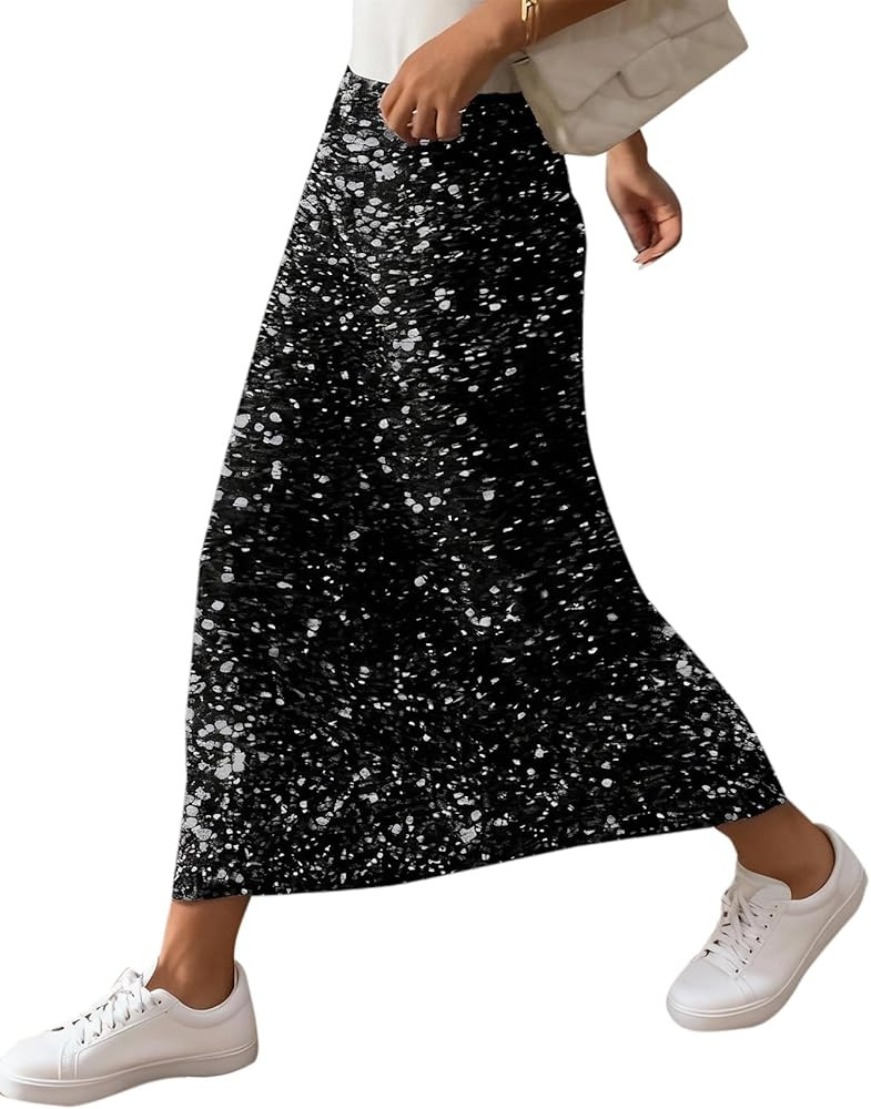 SOFIA'S CHOICE Women Sequin Skirts High Waisted Sparkly Midi Skirt Club Night Out | Amazon (US)