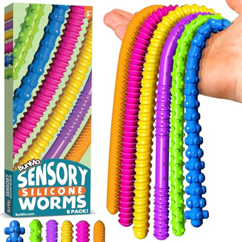 BunMo Silicone Stretchy Strings Sensory Toy – 6 Pack Fidget Worm Toy Set | Sensory Noodles for Kids | Bright, Textured, Fun Stretchy Noodles Fidget Toy for Tactile Play | Worm Toys for Fall Fun | Amazon (US)