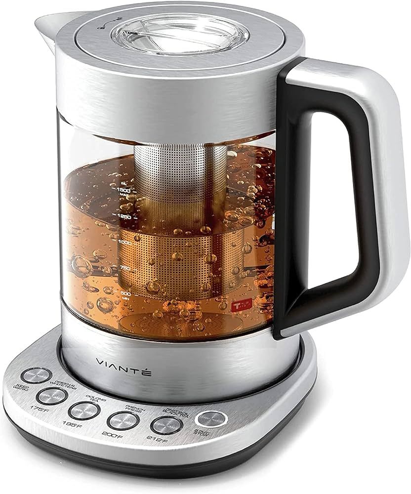 Vianté Hot Tea Maker Electric Glass Kettle with tea infuser and temperature control. Automatic S... | Amazon (US)