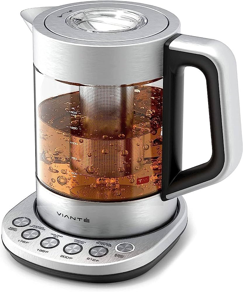 Vianté Hot Tea Maker Electric Glass Kettle with tea infuser and temperature control. Automatic S... | Amazon (US)