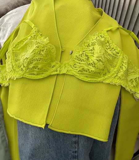 Summer style, neon looks, high waisted jeans, lime green lace bra, cute bralette, tie top, ribber sweater, revolve, Amazon, cute summer look  

#LTKSeasonal #LTKstyletip #LTKunder100