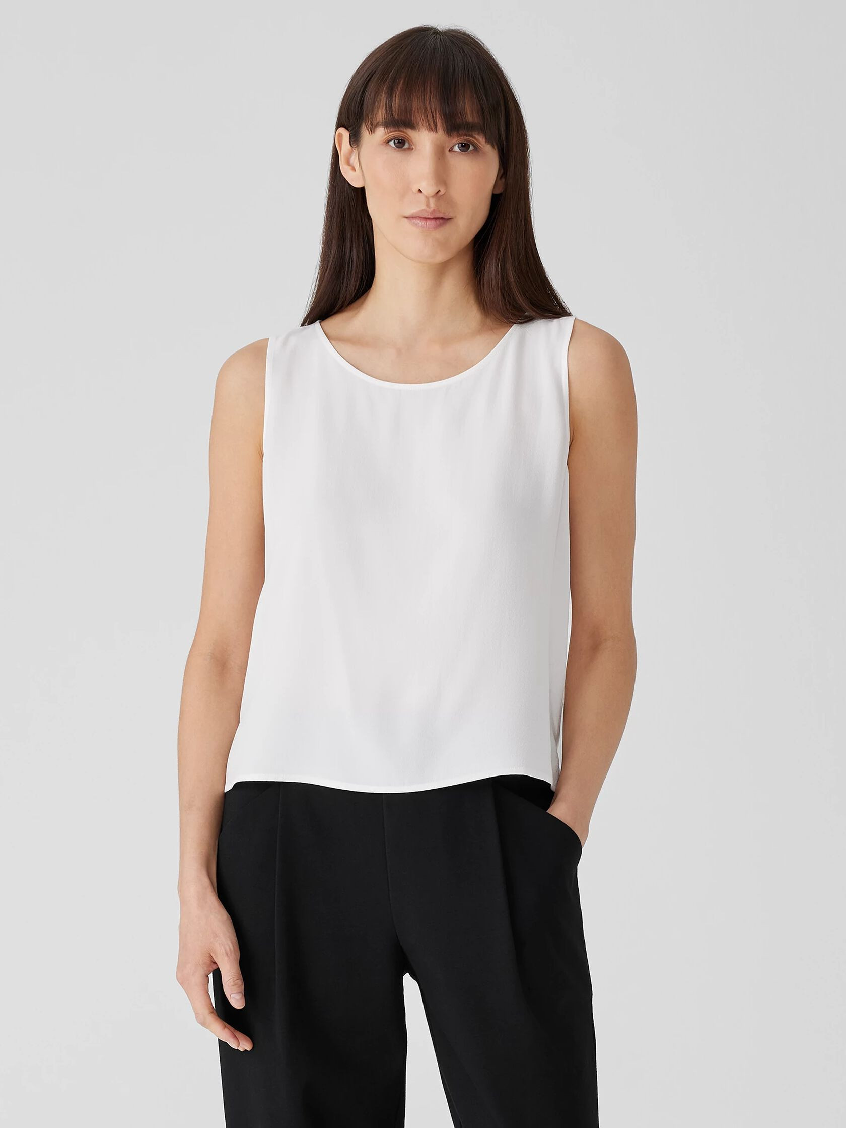 Silk Georgette Crepe Ballet Neck Tank | Eileen Fisher