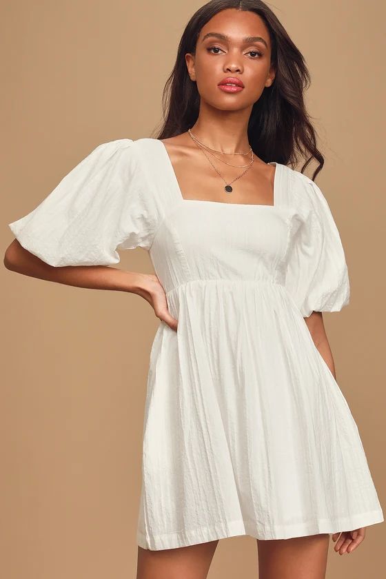 Maximum Cuteness White Puff Sleeve Babydoll Dress | Lulus