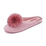 BCTEX COLL Women's Cute Tassel Pom Pom Home Slippers Velvet/Satin Fabric Indoor Slippers Memory Foam | Amazon (US)