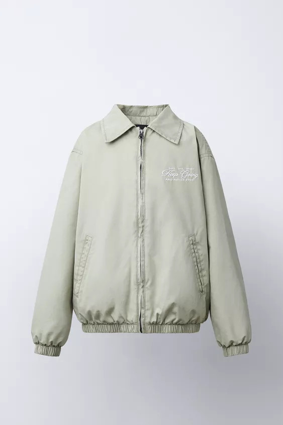 EMBROIDERED TEXT BOMBER JACKET | Zara UK