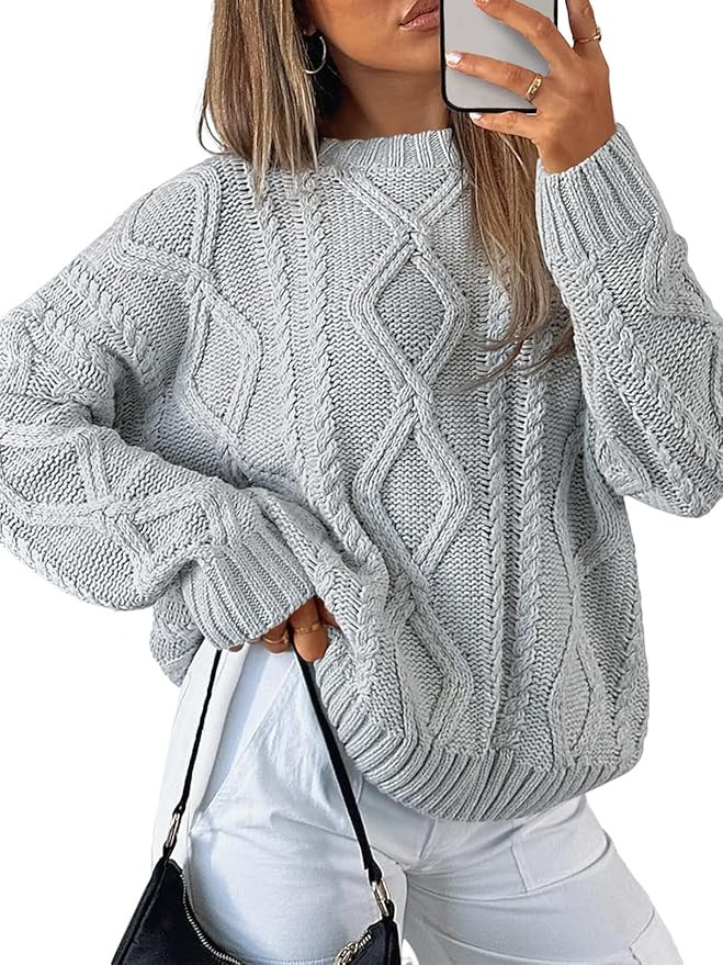 Trendy Queen Women's Oversized Cable Knit Crewneck Sweaters | Amazon (US)