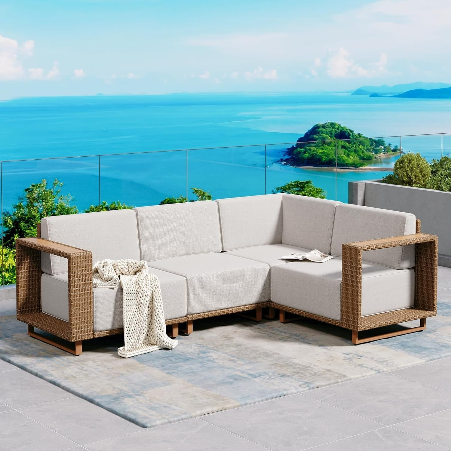 SUNSHINE VALLEY L Shaped Patio Furniture, Outdoor Sectional Sofa with 10''Ultra-Thick Cushions, Y... | Amazon (US)