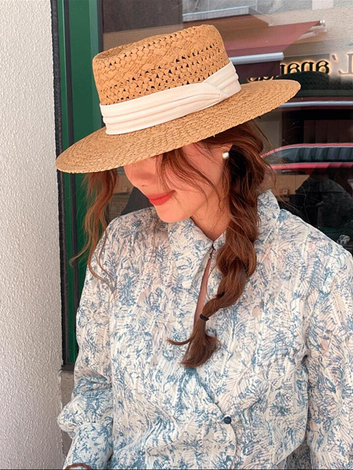 Boho 1pc Woman's Khaki Sun Hat, Children's New Summer Straw Knitting, Simple Holiday Style, Beach... | SHEIN