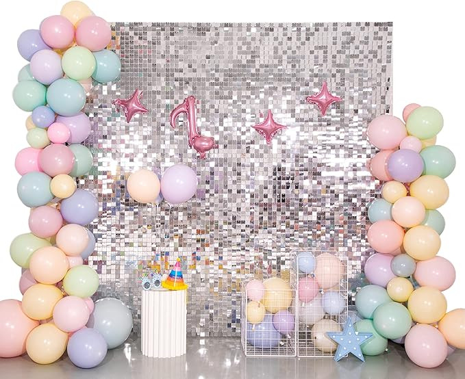 Shimmer Wall Backdrop Panels Silver Sequin Wall Backdrop Decoration for Birthday, Anniversary Wed... | Amazon (US)